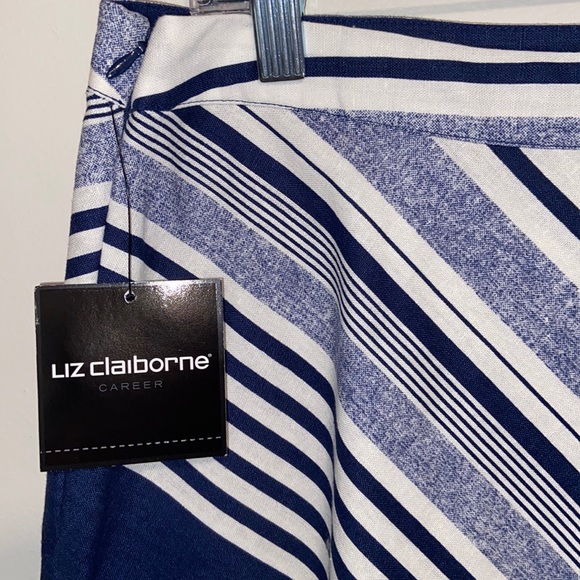 NWT New Liz Claiborne Career Linen Cotton Navy Blue Stripe A-line Skirt Size 12 - Picture 4 of 8